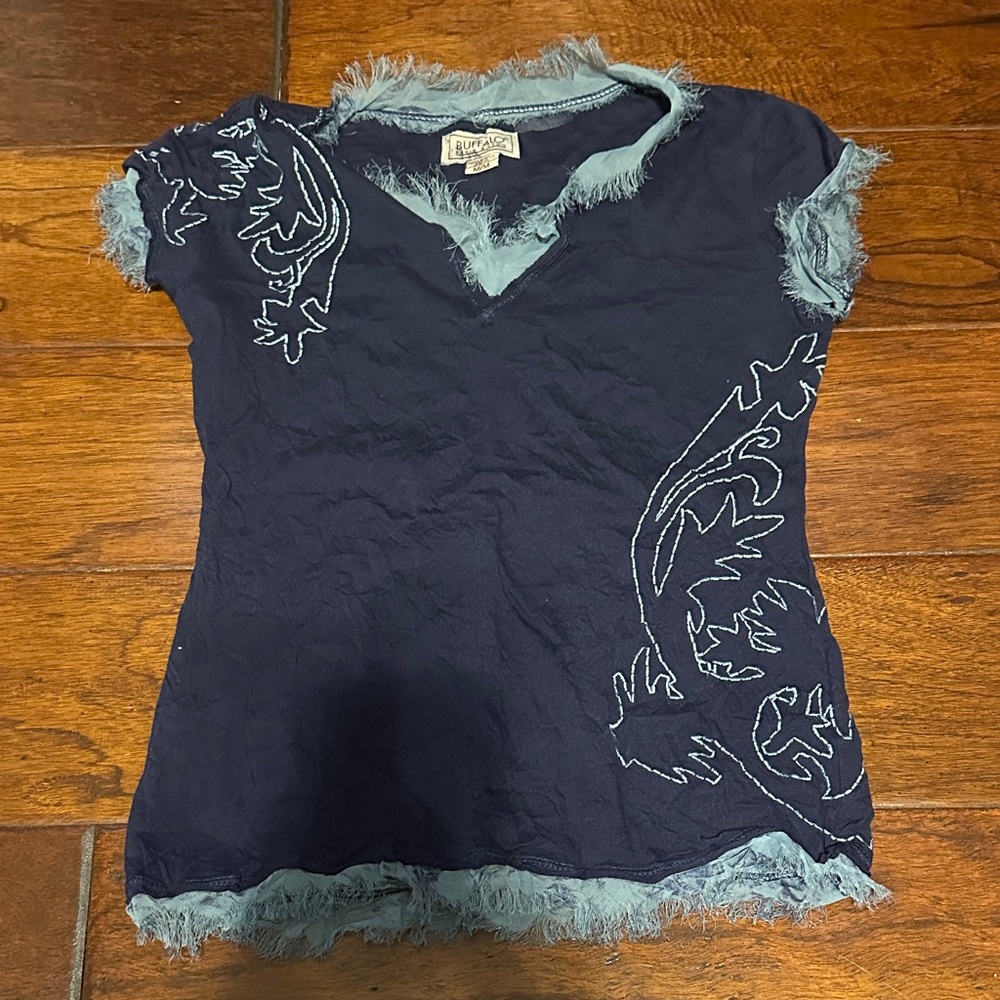 Buffalo David Bitton Kids Navy and Light Blue Tee